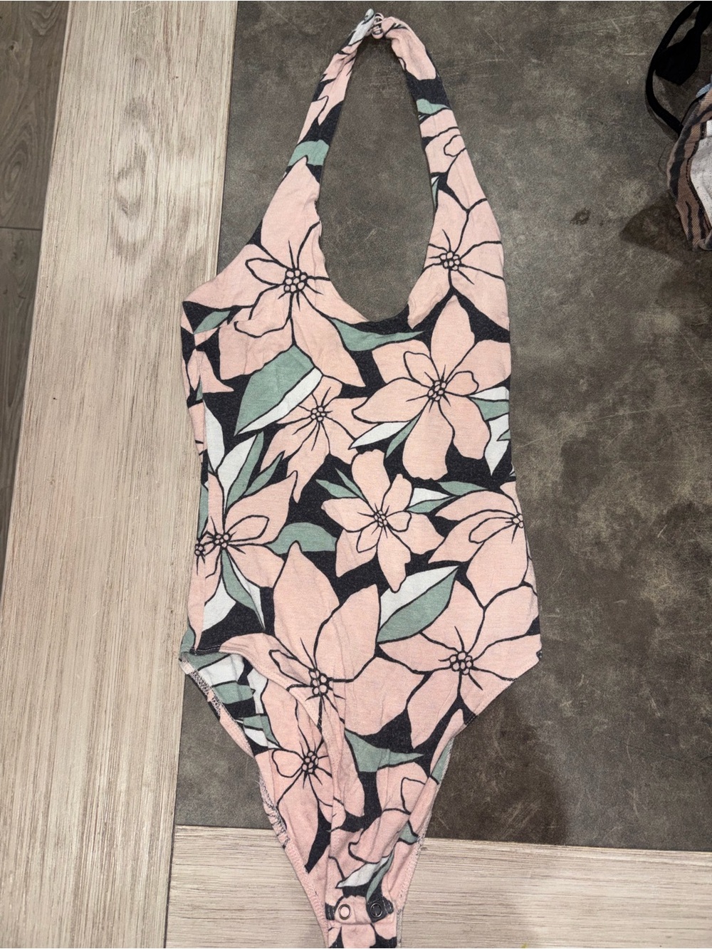Prince & Fox Floral Halter Bodysuit XS Pink Stretch